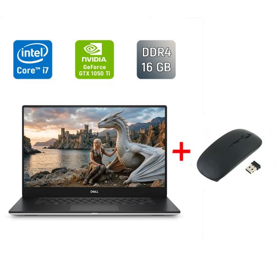 Ігровий ноутбук Dell XPS 15 9570 / 15.6" (1920x1080) IPS / Intel Core i7-8750H (6 (12) ядер по 2.2 - 4.1 GHz) / 16 GB DDR4 / 512 GB SSD / nVidia GeForce GTX 1050 Ti, 4 GB GDDR5, 128-bit / HDMI / Windows 10 б/в + Подарунок Бездротова миша / USB