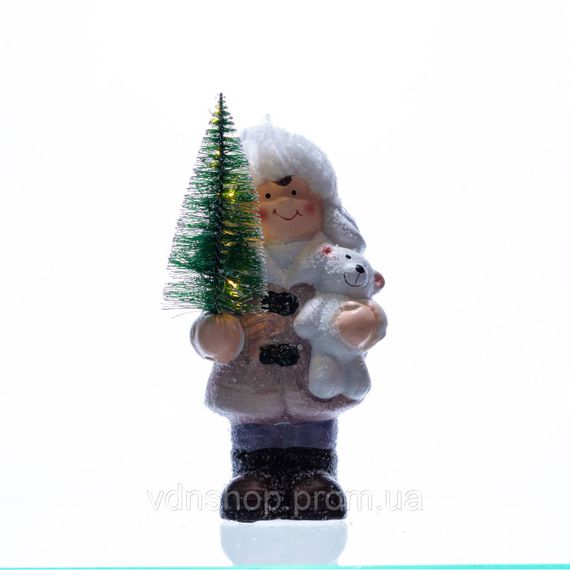 Новорічна фігурка з підсвіткою Дівчинка з ялинкою з фарфору 9×6×18 (см) новорічний декор для дому, квартири, офісу CR-5-4 | Зображення 4