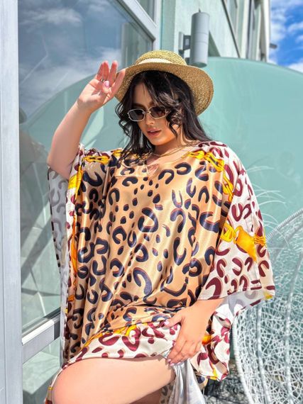 Розкішна шовкова довга леопардова сукня-туніка PLUS SIZE | Зображення 3