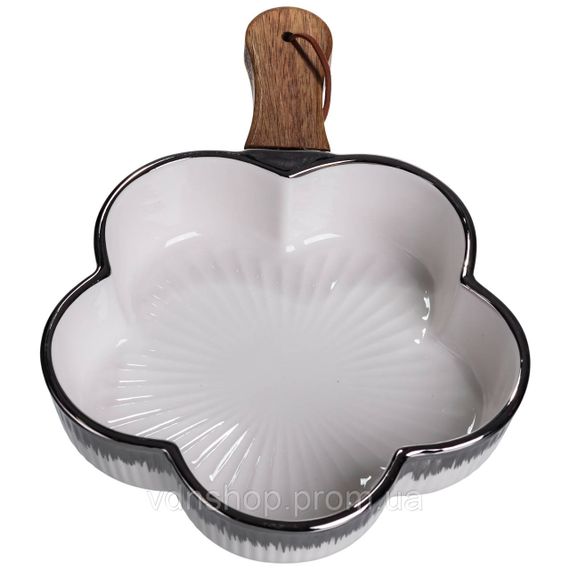 Тарілка порцелянова глибока з ручкою Квітка 27×20×5 (см) блюдо сервірувальне з ручкою для подачі тарілка сковорода Срібло ZJH-13-4 | Зображення 2