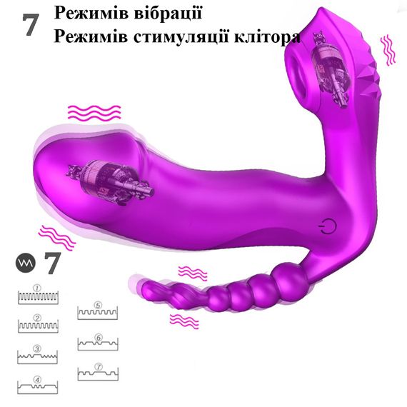 Фиолетовый многофункциональный вибратор с подогревом и вакуумной стимуляцией клитора (USB) | Зображення 3