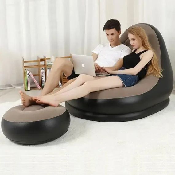 Надувний диван з пуфом Air Sofa / Надувне велюрове крісло з пуфом | Зображення 1