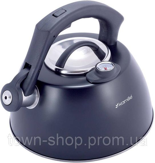Чайник Kamille Whistling Kettle Thermo 3л из нержавеющей стали со свистком и термометром, черный KM-1077A | Зображення 1