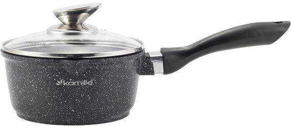 Ківш Kamille Black Marble Ø16см індукційний, зі скляною кришкою | Зображення 1