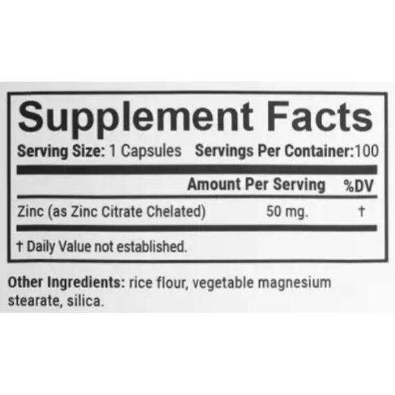 Мікроелемент Цинк En`vie Lab Zinc (cahelated citrate) 50 mg 100 Caps | Зображення 1