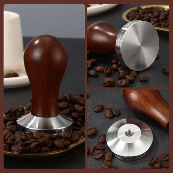 Темпер 51 мм для кофе из нержавеющей стали деревянной ручкой силиконовым ковриком для бариста для кофемашины | Зображення 6