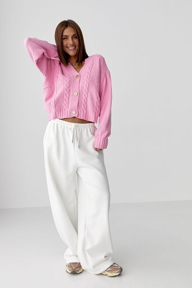 Короткий в'язаний кардиган з косичками - рожевий цвет, ONE SIZE (є розміри) | Зображення 2