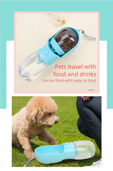 Дорожная Поилка Для Собак с Отсеком Для Корма 180 мл 2в1 Портативная Прогулочная Бутылочка 320 мл Розовая | Зображення 3