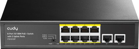 Комутатор Cudy FS1010P, 8 портовий 10/100M PoE+ Switch with 2 Uplink Ports 120W | Зображення 1