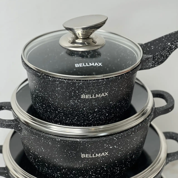Набір посуду з гранітним антипригарним покриттям BellMax BM-305 з 12 предметів Чорний | Зображення 4