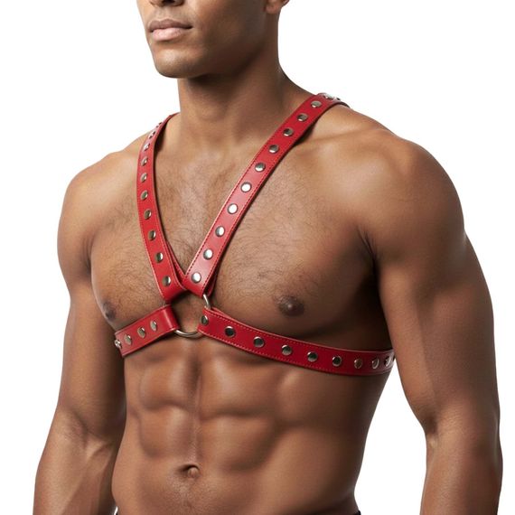 Чоловіча портупея Art of Sex - Spartacus, екошкіра, колір червоний, розмір XS-M