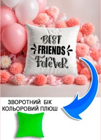Подушка плюшева Мерч Крафт Дизайн з принтом best friends forever салатовий плюш квадратна 33х33 см