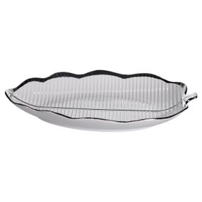 Фарфоровое блюдо для сервировки стола в форме листа 31×20×3 (см) Серебро ML6047