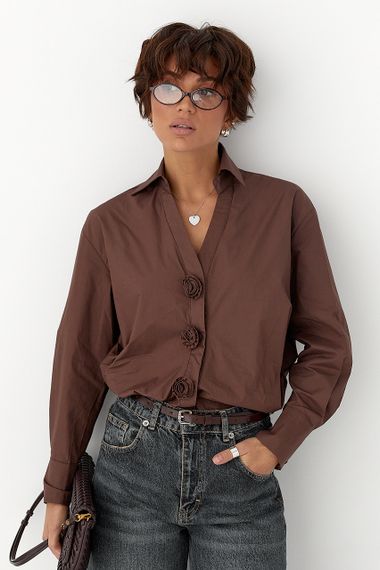 Класична сорочка з трояндами на ґудзиках - коричневий цвет, ONE SIZE (є розміри)