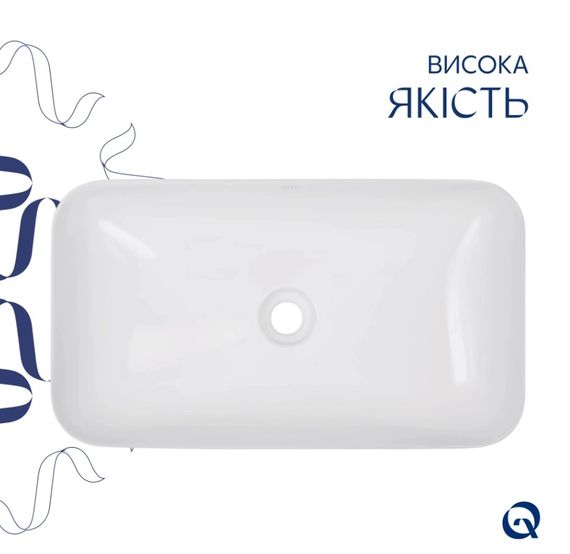 Раковина накладна Qtap Tern 610x350x135 мм, White, прямокутна, без донного клапана QT17118140W | Зображення 3