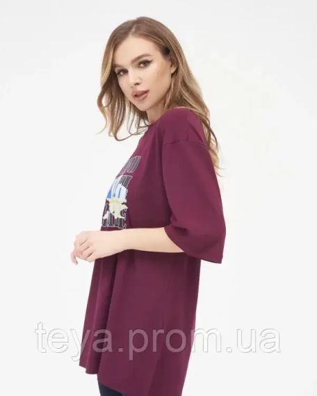 Футболка для жінок колір бордовий розмір L FI_002391