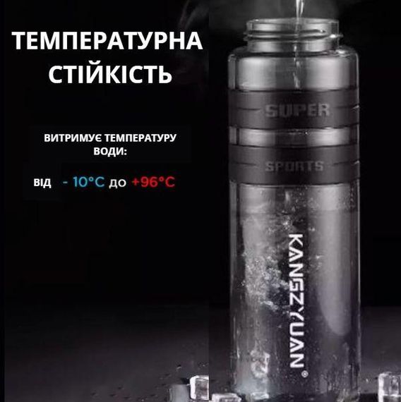 Спортивная бутылка KANGZYUAN 700 мл - Черная Tritan BPA-free, ударопрочная эко-бутылка с антискользящим грипом | Зображення 2