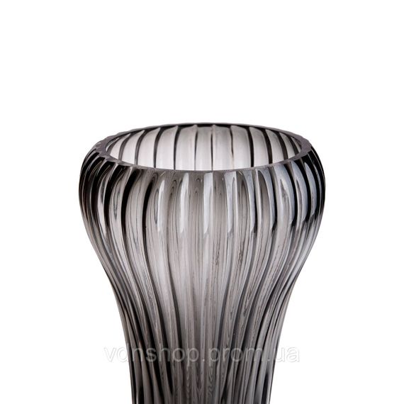 Скляна ваза для квітів, декоративна фігурна, сіра, 27 см HP-1719 | Зображення 1