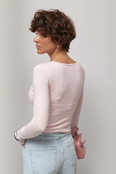 Еластичний базовий приталений лонгслів - пудра цвет, ONE SIZE (є розміри) | Зображення 1