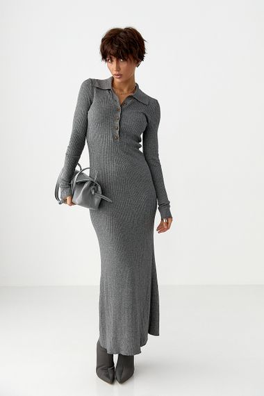 Довга трикотажна сукня-поло - сірий цвет, ONE SIZE (є розміри) | Зображення 4