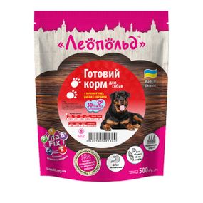 Леопольд Готовый корм с мясом птицы, рисом и овощами для собак, пауч (дой-пак) 500 г (12шт/уп)