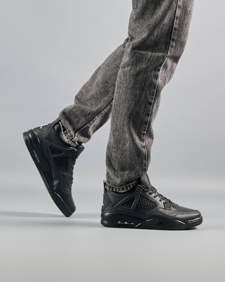 Кросівки зимові чоловічі Air Jordan 4 Retro Fleece Termo All Black Leather , В'єтнам 44 28.5 см | Зображення 7