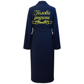 Халат чоловічий махровий натуральний синій з вишивкою 66 (00569)