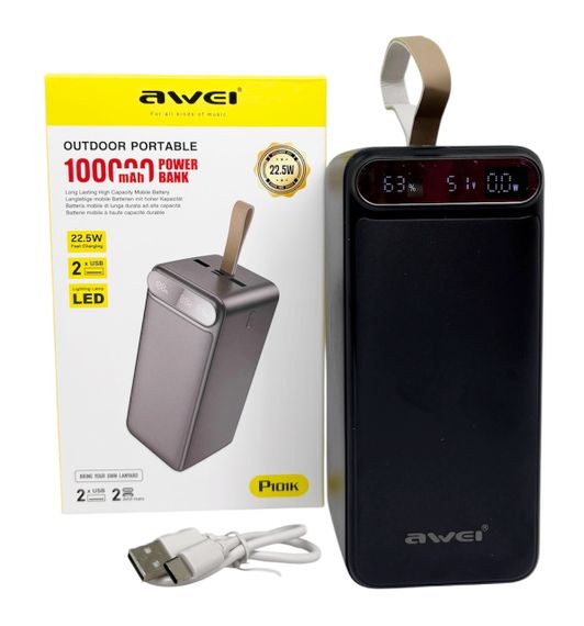 Power Bank 100000 mAh 22,5W з кабелем Type-C P101K зарядка зовнішній акумулятор павербанк швидка зарядка