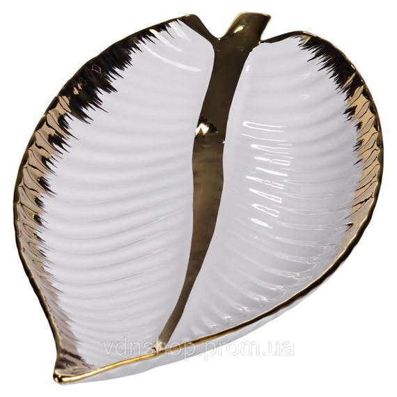 Фарфоровое блюдо для сервировки стола в форме листа 45×24×5.5 (см) Золото WH047 | Зображення 3