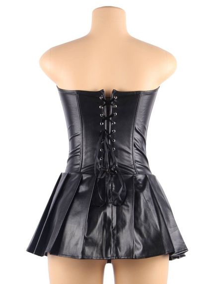 Корсет зі спідницею Star Night Sexy Leather та трусиками в комплекті, чорний, S | Зображення 3