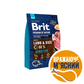 Сухой корм Brit Premium Dog Sensitive для собак с чувствительным пищеварением, с ягненком и рисом 3 кг
