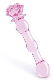 Скляний фалоімітатор Dream Toys Glaze Glass у формі бутона троянди з намистинами, рожевий Sex Aura