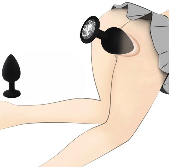 Анальна пробка з кристалом, чорна анальна пробка, анальна пробка зі стразою маленька S | Зображення 3