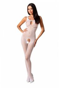 Бодістокінг синім вирізом Passion BS078, Білий, Весільна білизна, S, M, L, S/M/L