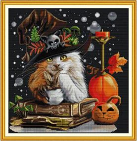 Набор для вышивания по нанесённой на канву схеме "Cat wizard 1". AIDA 14CT printed 44*45 см