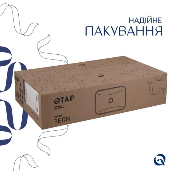 Раковина накладна Qtap Tern 610x350x135 мм, White, прямокутна, без донного клапана QT17118140W | Зображення 2