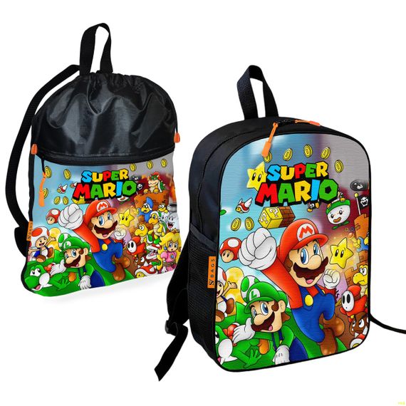 Школьный рюкзак детский Супер Марио + Сумка для обуви спортивной формы рюкзак-мешок  для мальчика (01770)