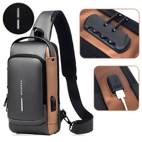 Рюкзак з USB Backpack, компактна нагрудна сумка з протиприпасованим кодовим замком і розумною системою відділень