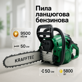 Бензопила ланцюгова 45см KRAFFTEC 5800, Пила ланцюгова бензинова QK-26