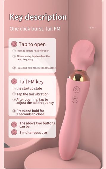 Вібратор мікрофон "Double vibration", колір рожевий, 10 режимів вібрації Sex Aura | Зображення 2