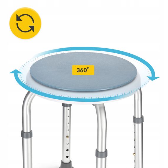 Стілець-табурет поворотний 4FIZJO для ванної та душу, регульований White/Grey (P-5905973403412) | Зображення 5