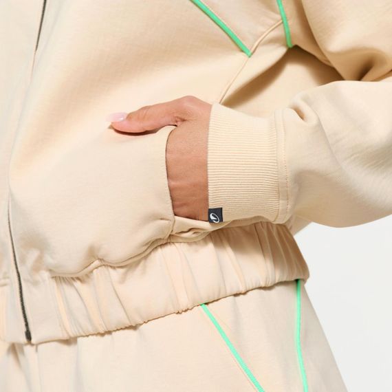 Світшот на блискавці жіночий бежевий із зеленим принтом - XS | Зображення 5