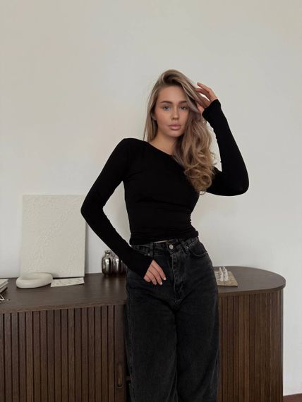 Женская классическая кофта-лонгслив из вискозы приталенная цвет черный, размер 42/46 SH354 | Зображення 2