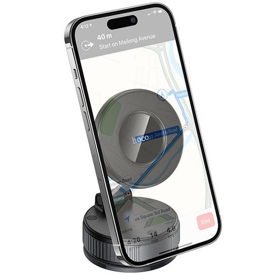 Автотримач Hoco H86 Dragon manual suction cup magnetic (universal) Black / Metal gray | Зображення 1