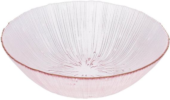 Салатник скляний "Fleur" Ø25см (1.8л), рожевий із золотою облямівкою