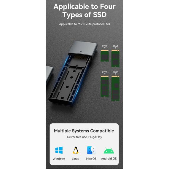 Карман внешний Vention SSD M.2 (NVME) M-key USB Type-C 3.2 gray (KPGH0) | Зображення 6