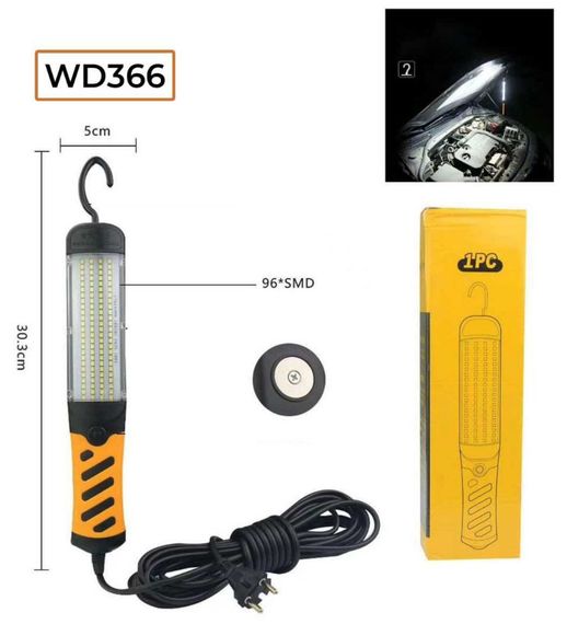 Світильник ліхтар для СТО з гачком магнітом WD-366 підвісна автомобільна лампа переноска 10м 96LED 20 Вт | Зображення 1