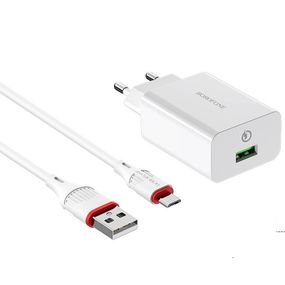 МЗП Borofone BA21A Long journey QC3.0 3A (1USB-A) + кабель USB to MicroUSB Білий