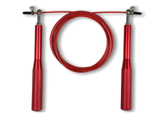 Швидкісна скакалка EasyFit Aluminium зі сталевим тросом та алюмінієвими ручками червона (EF-1910-R)