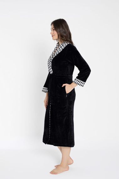 Женский велюровый халат Nusa 0499 длинный, черный 3XL | Зображення 5